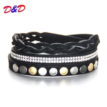 Pulseira Feminina Erkek Bileklik кожаные женские браслеты три цвета заклепки темперамент Джокер набор шнека браслет