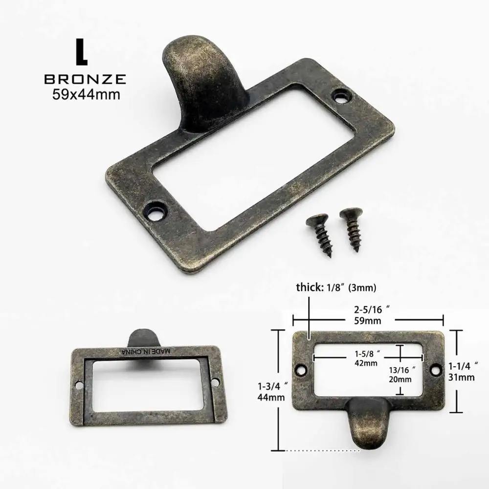 2 шт. небольшой сверхмощный античная латунь черный декоративный мебельный шкаф ярлык ящика Потяните тег Рамка ручка файл имя держатель для карт - Цвет: L bronze 59x44mm