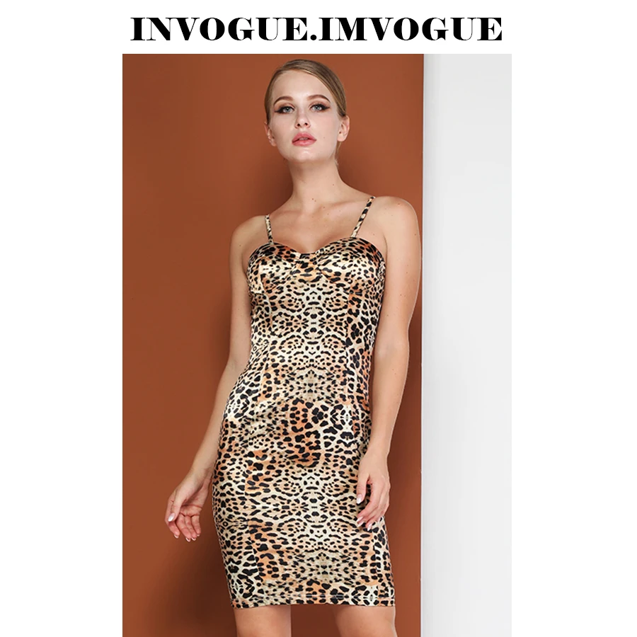 INVOGUE. Женское леопардовое облегающее мини платье на бретельках с v образным