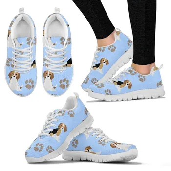 

INSTANTARTS Beagle Print Running Shoes for Women Cute Dog Sneakers Light Mesh Sports Shoes Breathable Female Outdoor Flat Shoes