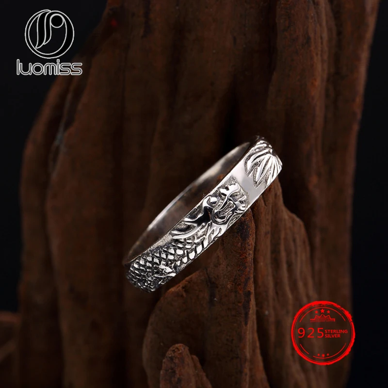 

S925 Sterling Silver Retro Personality Simple Panlong Men and women Lovers Ring Thai Silver Ring Wholesale