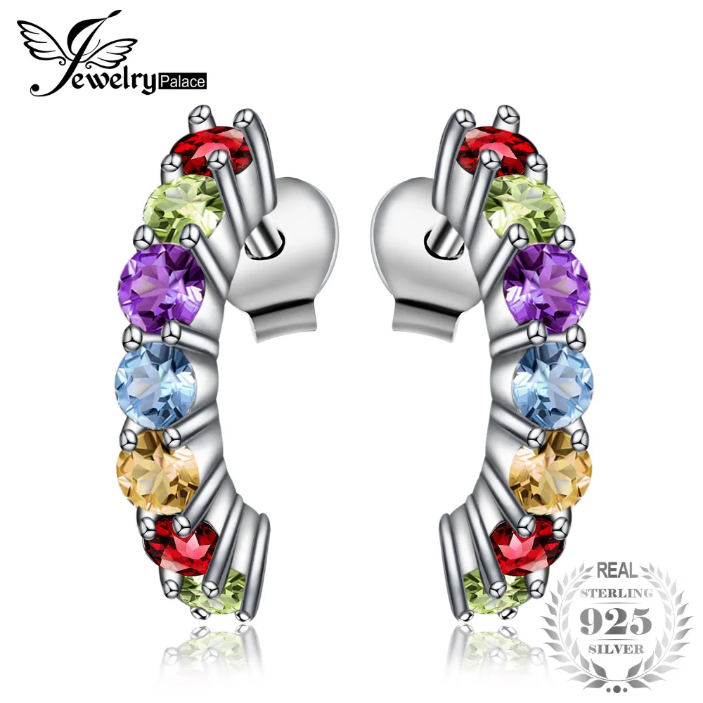 

JewelryPalace Multicolor Natural Amethyst Citrine Garnet Peridot Blue Topaz Earrings Stud 925 Sterling Silver Jewelry
