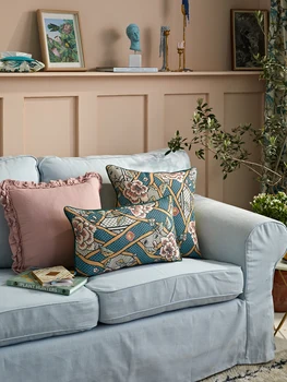 

Summer blue floral linen fabric throw pillowcase sofa 45x45cm 50x50cm 30x50cm custom couch pillow cover
