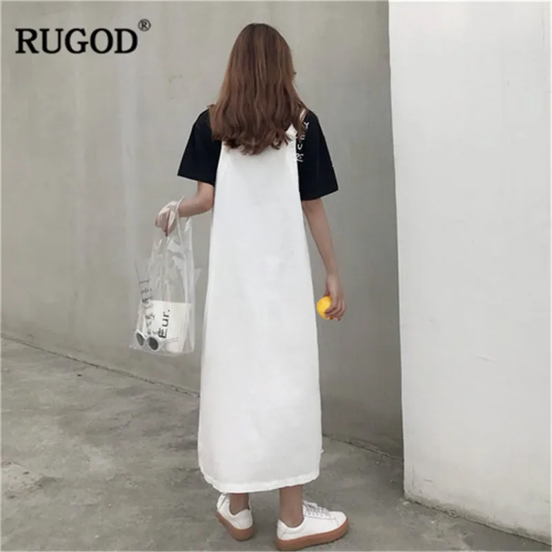 RUGOD New Vintage White Cowboy Jean Dress Women 2019 Summer Fashion Mesh Patchwork Pockets Long Maxi Dress Befree Vestidos