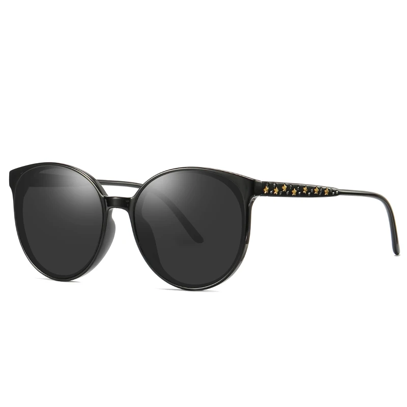 FENCHI Солнцезащитные очки женские Поляризованные Кошачий глаз винтажные дизайнерские негабаритные модные брендовые солнцезащитные очки oculos feminino - Lenses Color: C1 Black