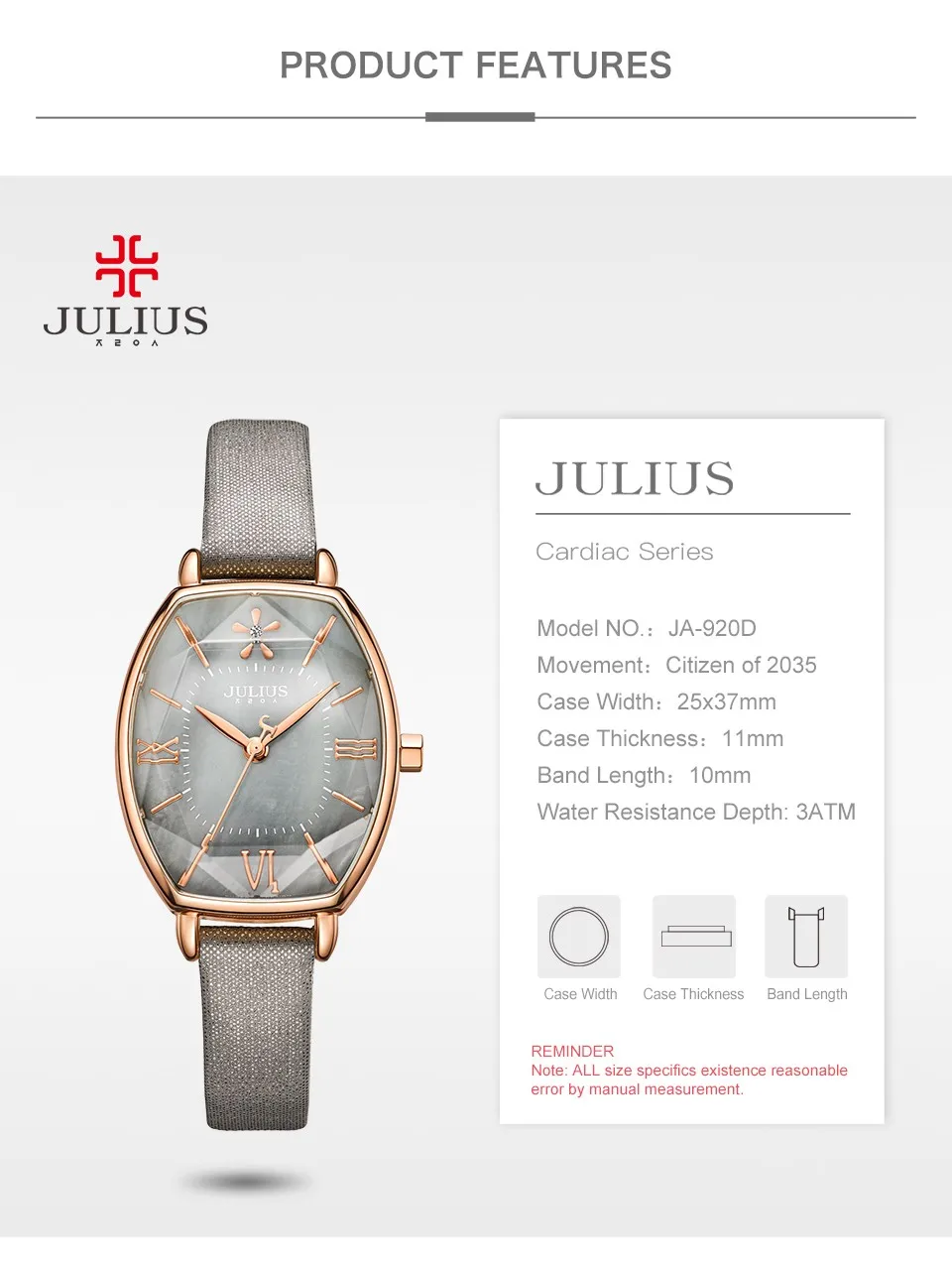 Топ Julius бренд женские часы розовое золото платье леди кожа кварцевые часы девушка часы Творческий Баррель Форма Римский характер