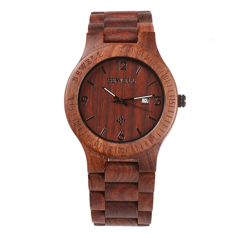 BEWELL 086B простой круглый корпус свет качество Дата функция мужские деревянные часы аналоговые кварцевые легкий ручной работы Дерево наручные часы
