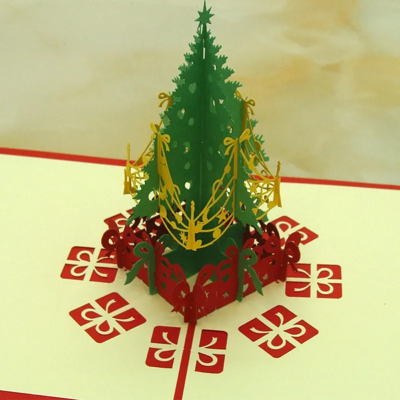 Merry Christmas Tree Vintage 3D Laser Christmas Card Christmas Decorations Gifts Handmade Custom Greeting Cards Xmas Postcards (4)