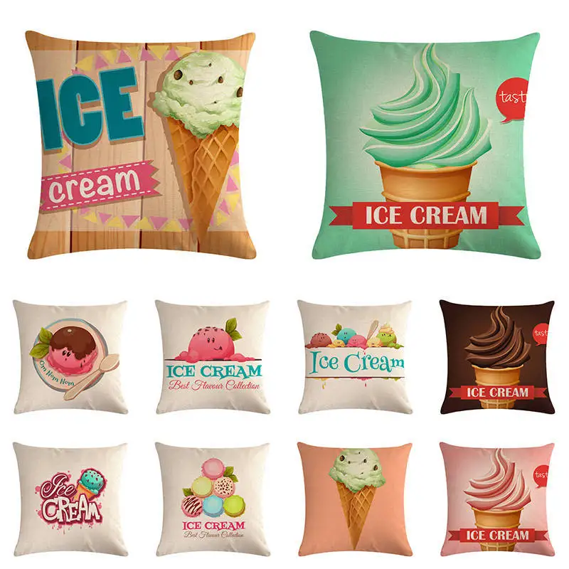 Ice Cream Print Cushion Cover Linen Colorful Pattern Home Decor Decorative Pillowcase for Sofa Couch Bedroom Summer Fresh Style Ice Cream Print Cushion Cover Linen Colorful Pattern Home Decor Decorative Pillowcase for Sofa Couch Bedroom Summer Fresh Style