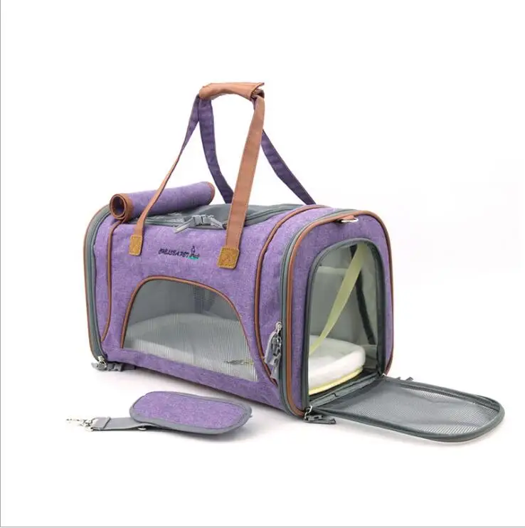 DannyKarl рюкзак для домашних животных переноска для собак однотонная ткань Оксфорд переносная переноска для кошек исходящая дорожная дышащая складная переносная клетка для питомцев - Цвет: purple