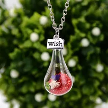 Ожерелье с кулоном в форме капель воды из стекла и сухих цветов, ожерелье в виде бутылки с дрифтом, ювелирное изделие