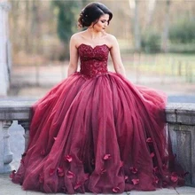 Vestidos de Fiesta Abendkleider Bodenlangen Tüll Liebsten Perlen Pailletten Blumen Burgund Ballkleid Prom Kleider