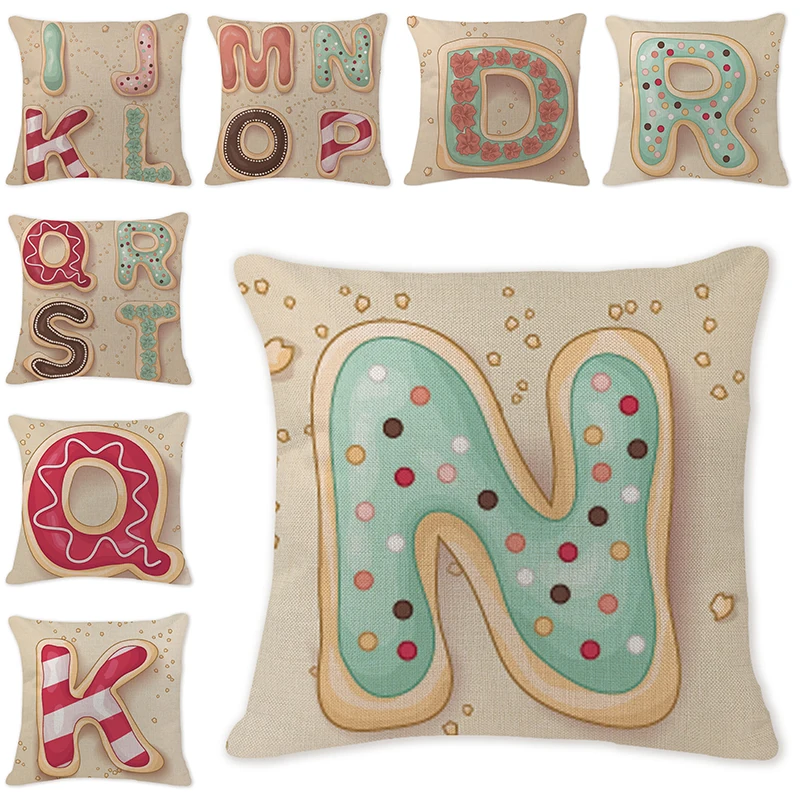 Letters Cushion Cover Cotton Linen Letter Cushion Bedroom