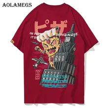 

Aolamegs T Shirt Men Cartoon Harajuku Printed Men's Tee Shirts O-neck T Shirt Cotton Fashion High Street Couple Tees Streetwear