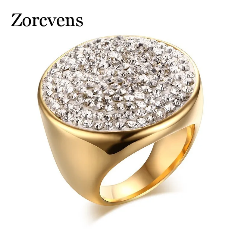 

ZORCVENS Europen Style Engagement Ring Shining AAA+ CZ Stone Woman Ring Gold-Color Big Rings for Women