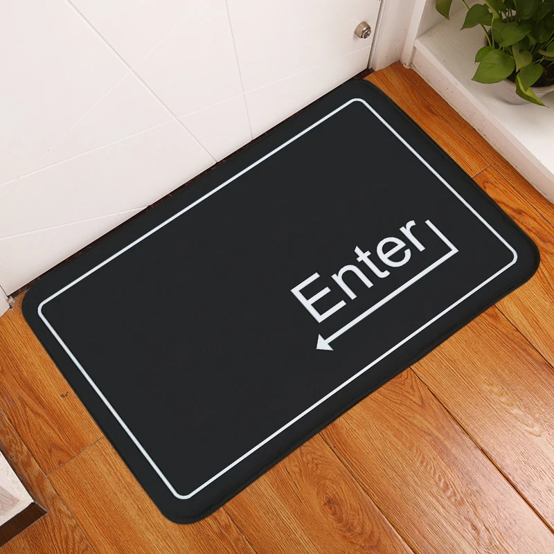 

HomeMiYN 2018 Bath Mat Anti Slip Funny Door Mats Enter Button Black Foot Pads Flannel Printed Footpads Floor Pad Rectangle