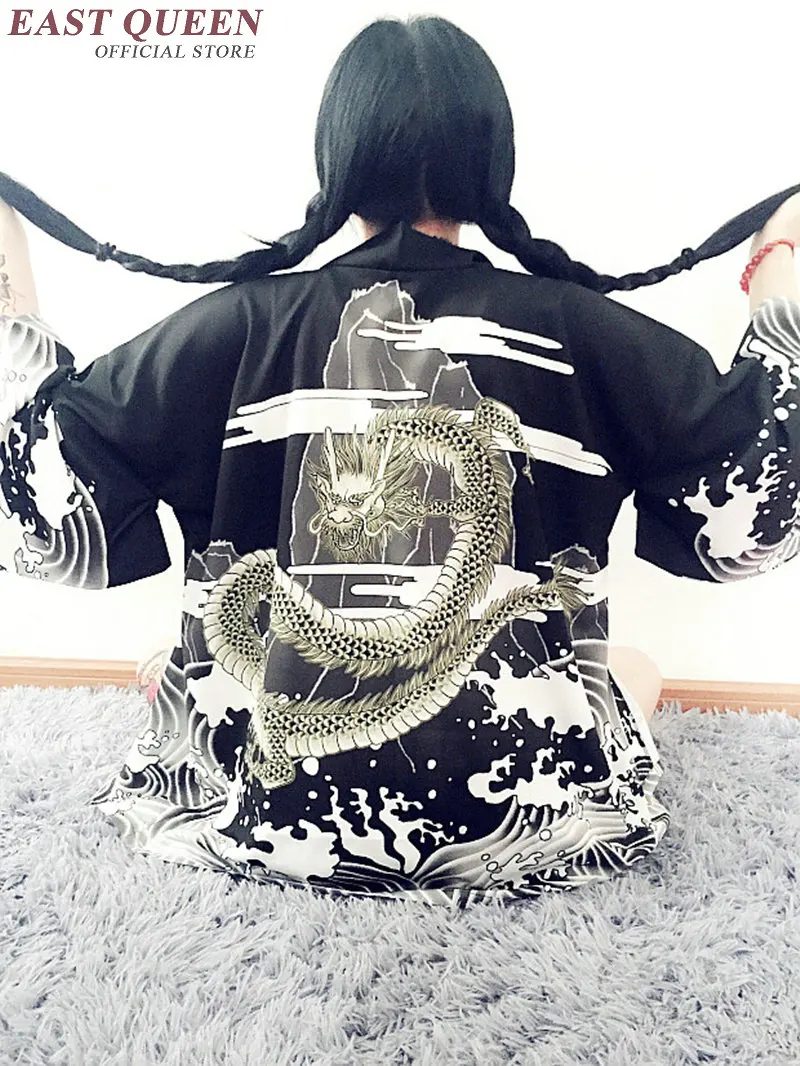 Кимоно Кардиган японский Пляж Кимоно рубашка femme традиционное традиционное японское кимоно халат для девушек Дракон KK097
