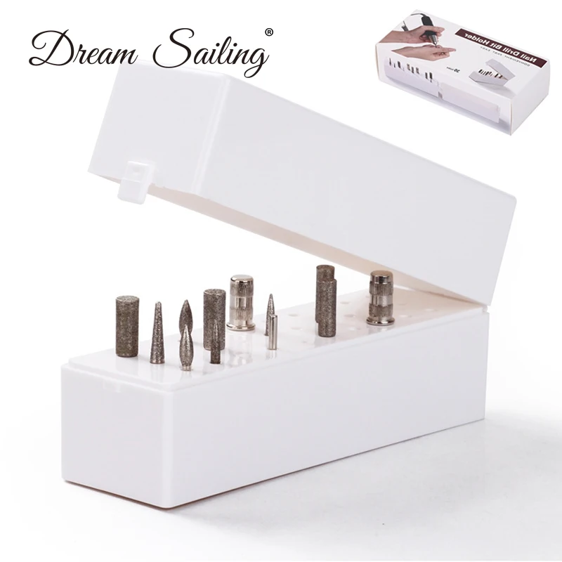 

Nail Drill Bits Holder Storage Box Display Nail Drill Bit Box Organizer Container ABS Manicure Tool 30 Holes White Salon New