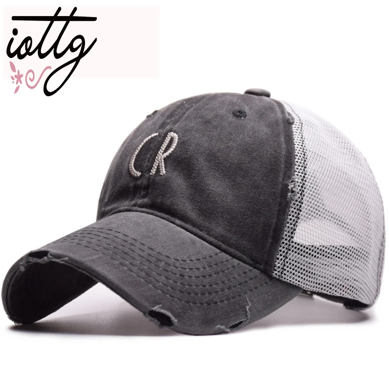 

IOTTG New Fashion CR Baseball Cap Letters Embroidery Sun Hats Mesh Gorras Vintage Summer Sport Cap For Unisex Men Women
