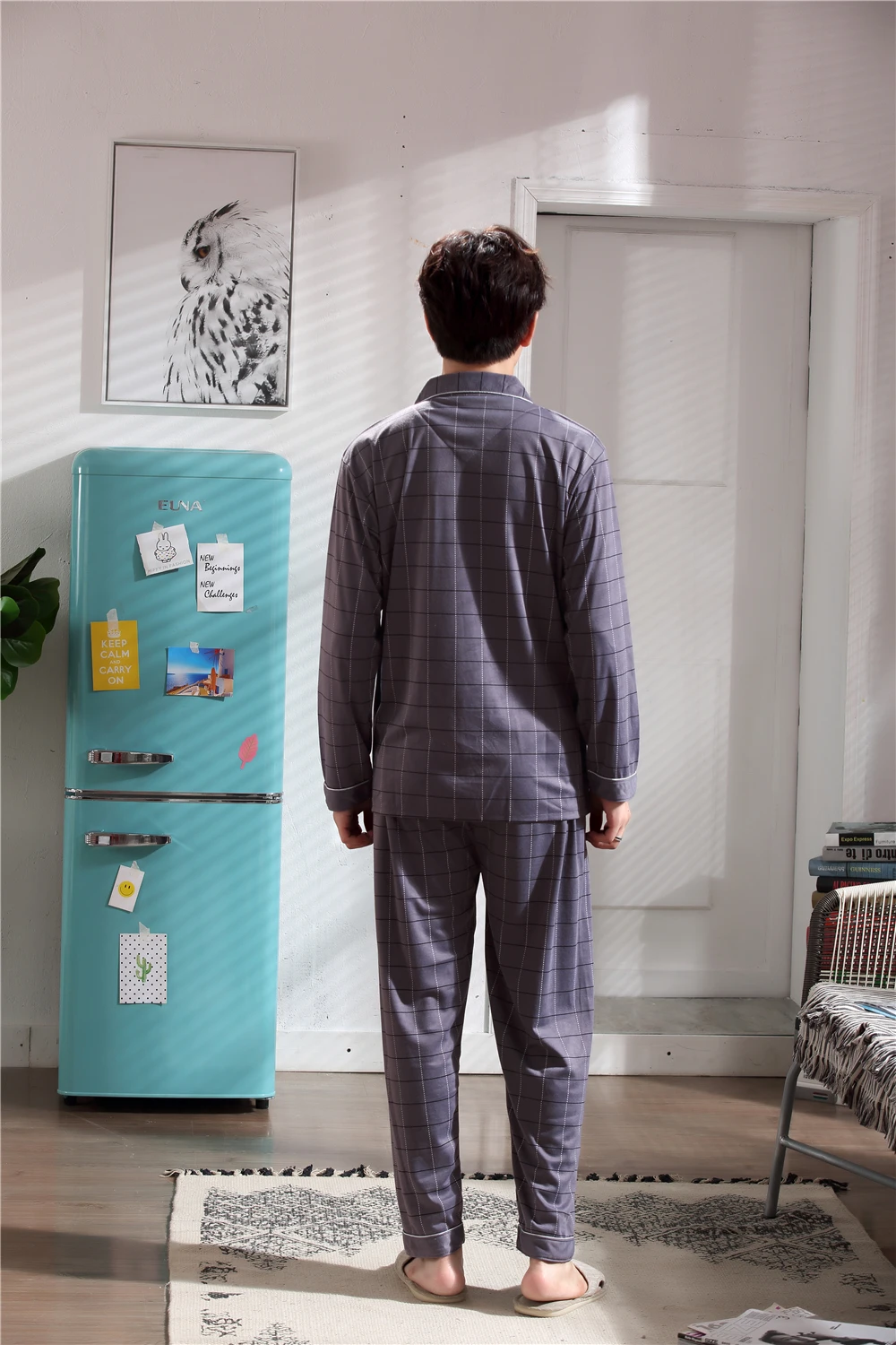 Осенне-зимняя мужская пижама, Хлопковая полосатая пижама с длинными рукавами, отложная Пижама с воротником, повседневная мужская пижама, большие размеры L-3XL