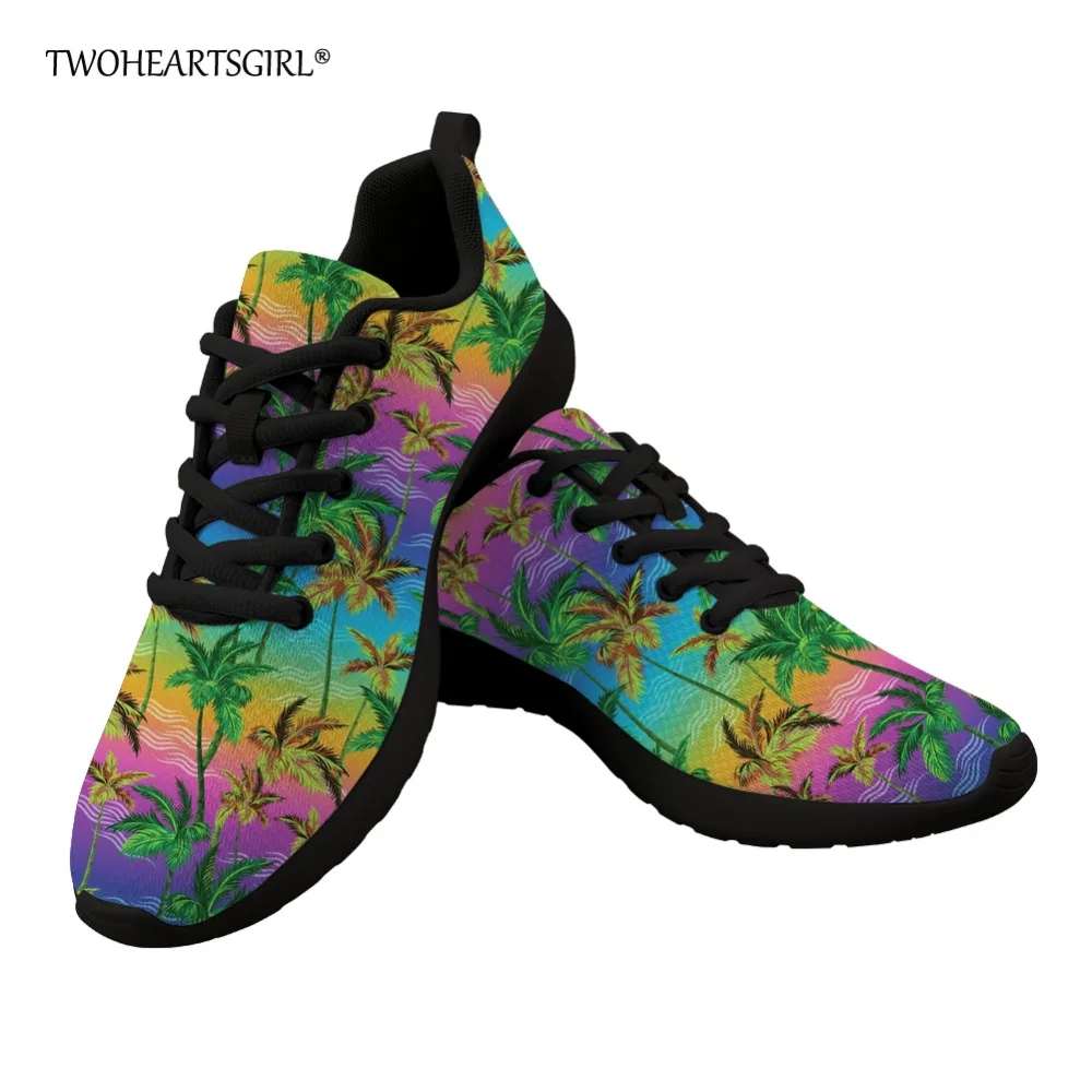 

Twoheartsgirl Rainbow Color Palm Tree Print Women Mesh Sneakers Casual Female Ladies Mesh Flats Breathable Spring Autumn Shoes