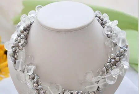 

song voge gem nanJ0588 gray baroque pearl transparent crystal necklace