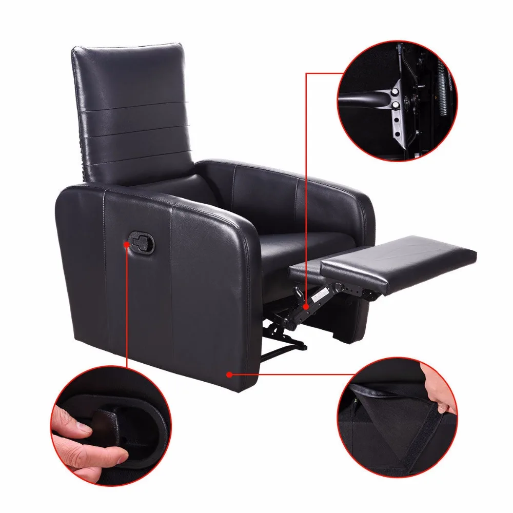 Giantex Manual Recliner Sofa Chair Contemporary Foldable-Back Leather Reclining Chair Modern Living Room Furniture HW57305