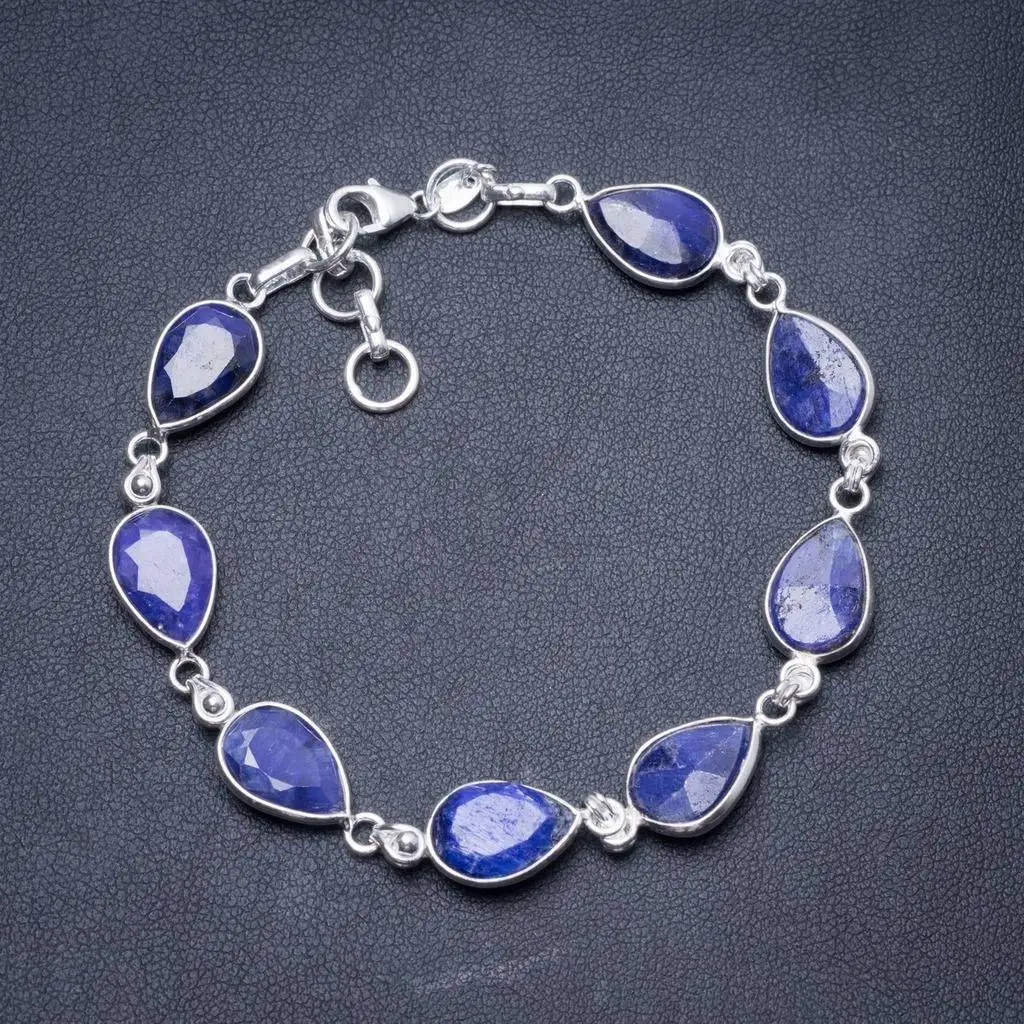 

Natural Sapphire Handmade Unique 925 Sterling Silver Bracelet 7 1/2-8 1/4" Y2851