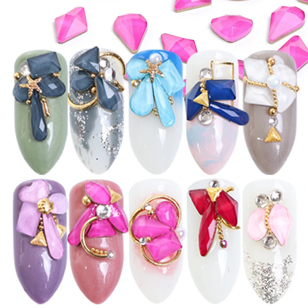 

Random 20pcs Heart Square Mix Shape Rhinestones Jewelry Nail Art Design 3d Nails Decorations Stone Strass Charms Manicure SA814