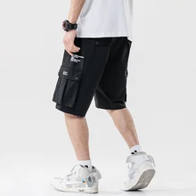 Летние высококачественные мужские повседневные шорты-карго из хлопка длиной до колена с принтом, эластичные короткие мужские бермуды в стиле милитари, мужские шаровары