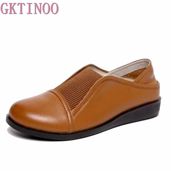 

GKTINOO 2019 New Fashion Shoes Woman Genuine Leather Loafers Women Casual shoes Soft Comfortable Shoes Women Flats Plus Size