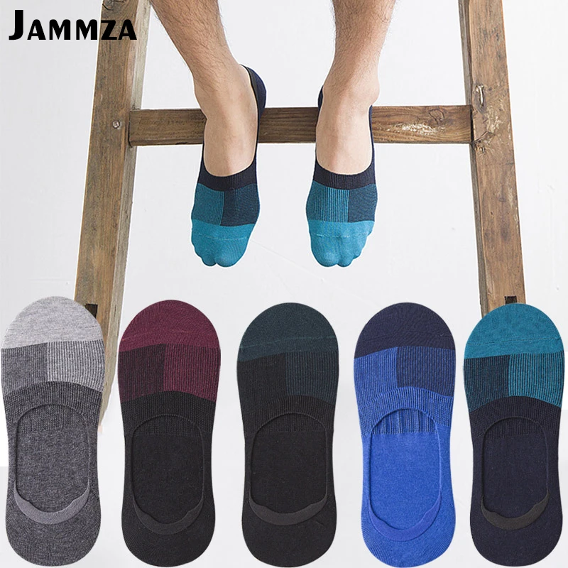

5Pairs/Lot 2019 New Business Men Invisible Socks for Summer Non-slip Anti-friction Breathable Patchwork Cotton Casual Socks