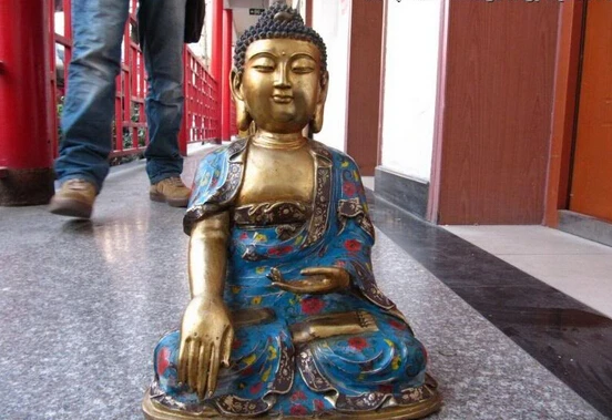

150401 S0281 Tibet Buddhism Temple Copper Bronze cloisonne Sakyamuni Tathagata Buddha Statue