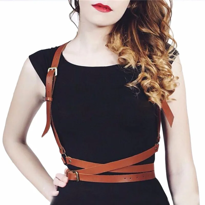 Fashion Punk Harajuku O-ring Body Garters Faux Leather Bondage Cage Sculpting Harness Waist Belt Straps Suspenders Belt GPD8244