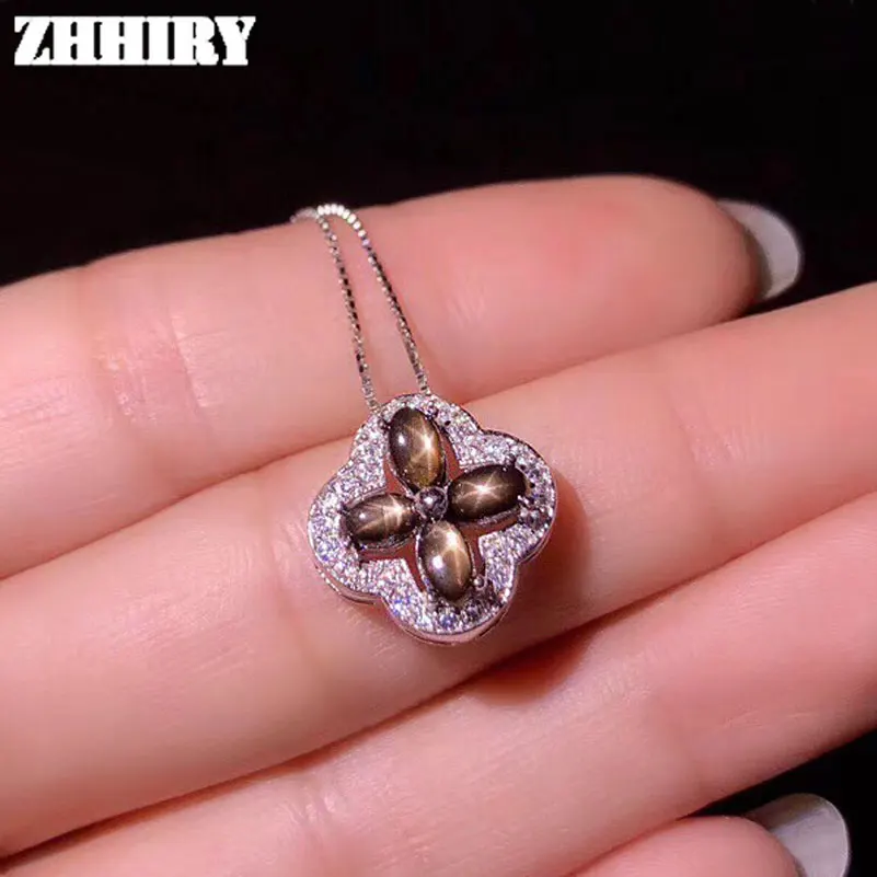 ZHHIRY Natural Star Sapphire Gemstone Necklace Pendant Genuine Solid