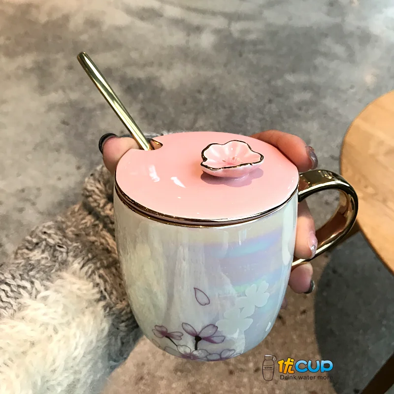 Простая нордическая жемчужная Глазированная кружка вишневый цвет с чайной ложкой Фламинго керамическая чашка для офиса и леди кофейная чашка домашняя пара чашка для молока