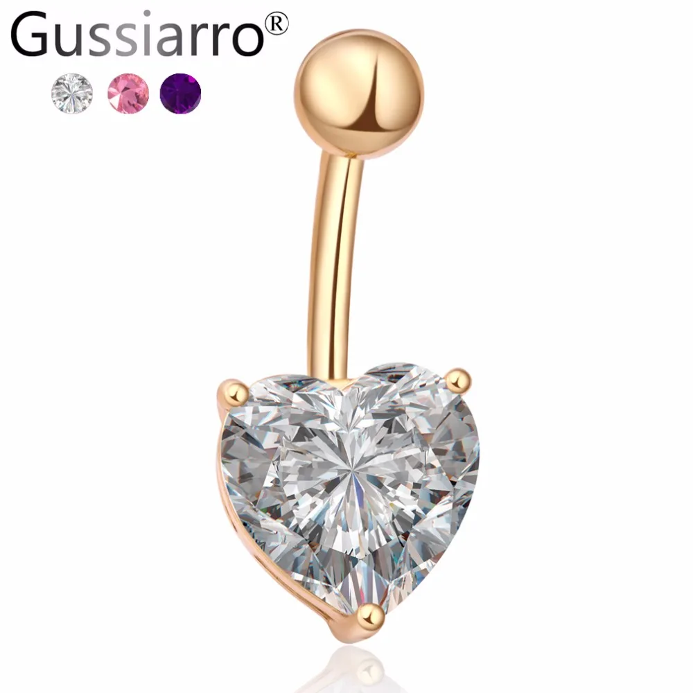 

Gussiarro Wholesale 6 Color Crystal Trendy Ball Navel Ring Stainless Steel Piercing Belly Button Rings Body Summer Style Women