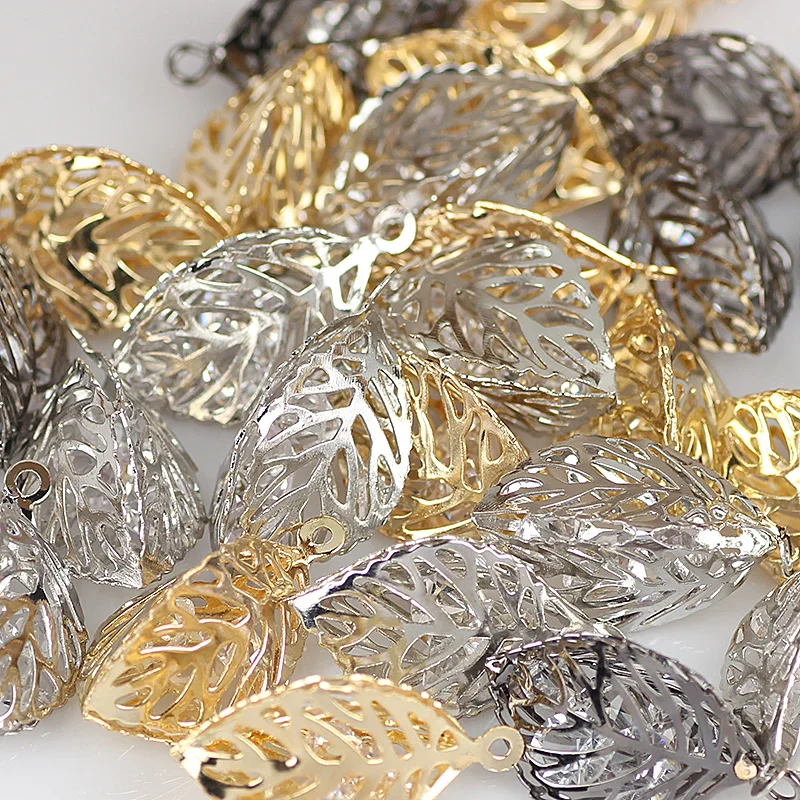 50pcs Silver Plated Leaf Charms Pendant DIY Craft Jewelry Making Accessories