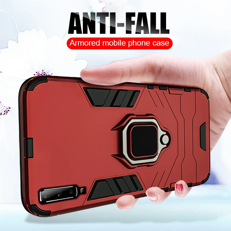 

Luxury armor Shockproof Phone Case For Samsung Galaxy A50 A7 A30 A20 M10 M20 M30 A8 J4 J6 Plus 2018 Stand Holder Car Ring Case