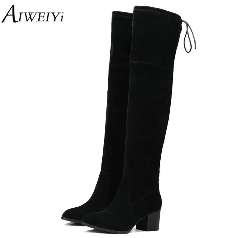

AIWEIYi Slim Boots Sexy Knee High Faux Suede Women Snow Boots Women's Fashion Winter Thigh High Boots Casual Shoes Woman