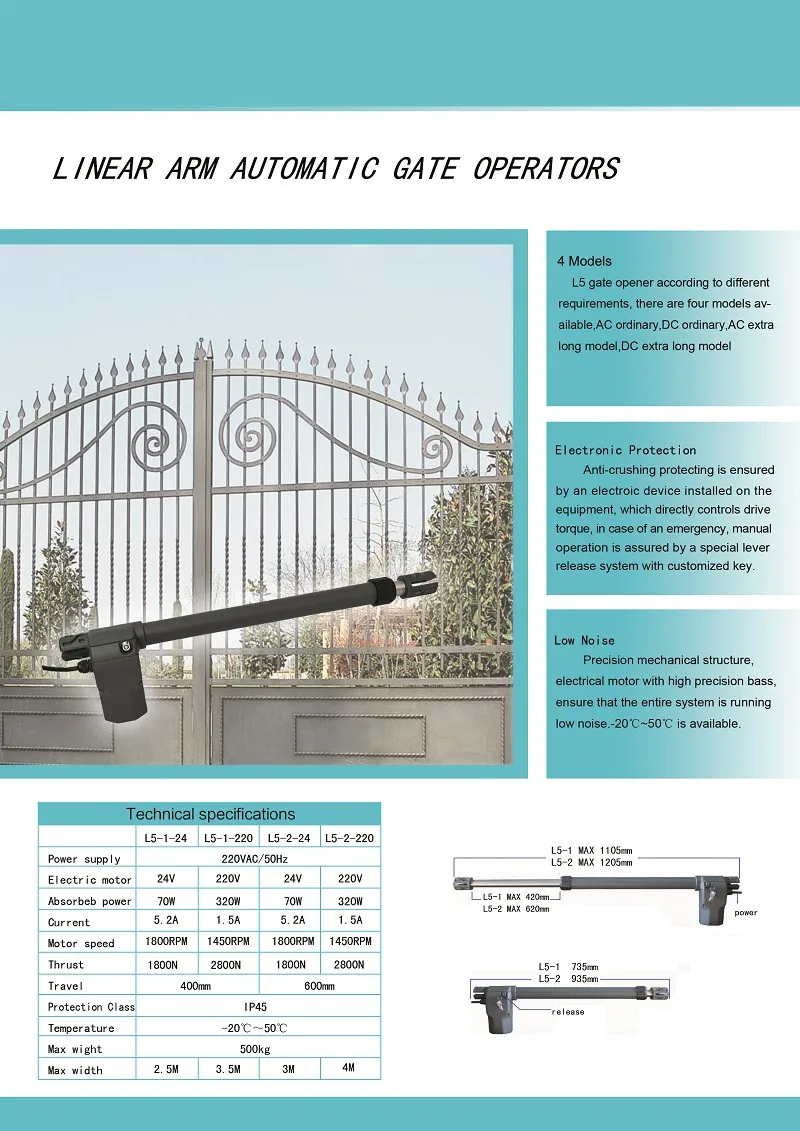 Линейный рычаг автоматического управления воротами arm 2,5 м 3 м 4 м двойной мотор arm 2 два пульта дистанционного управления система открывания двери