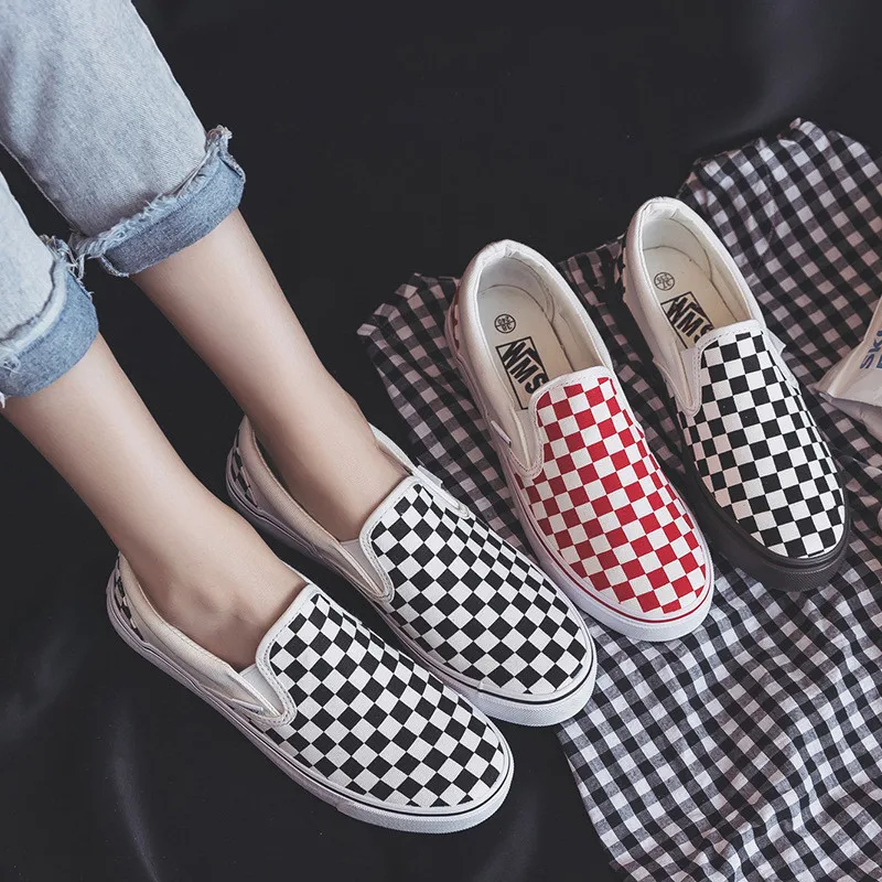 

Canvas Shoes For Girls Fashion Checkered Pattern Women Vulcanize Shoes Shallow Non-slip Female Sneakers Rubber UK-48