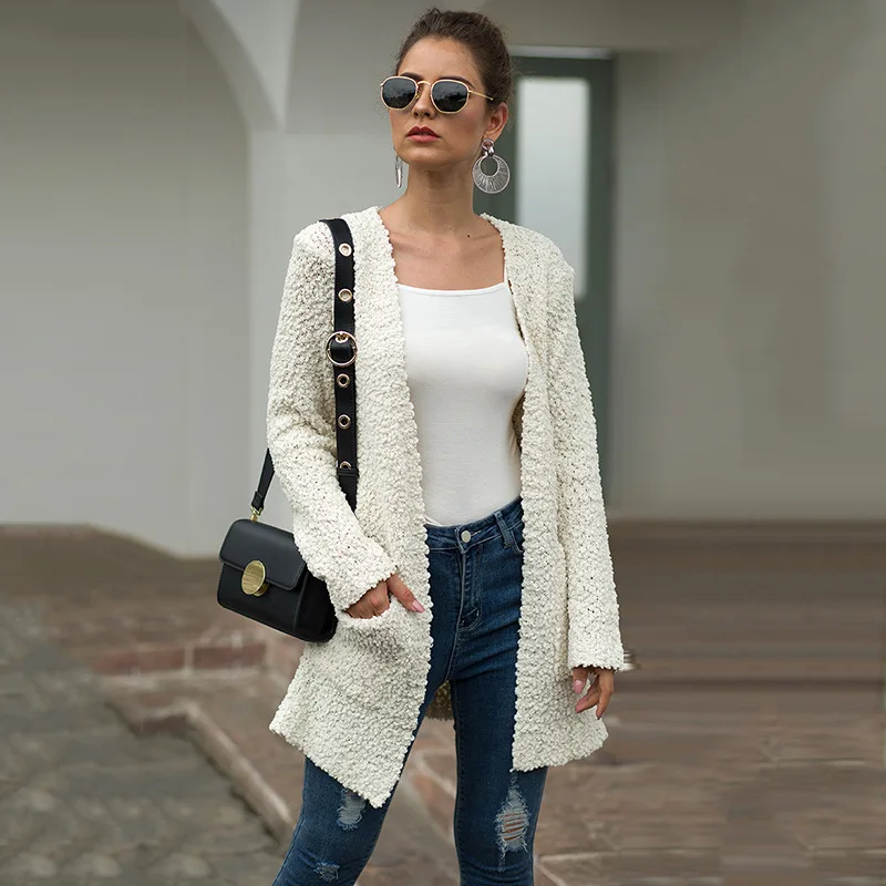 

2019 Autumn winter Women long sweaters Cardigan Mid-long Pure-color Commute Knitted Cardigan MY19035