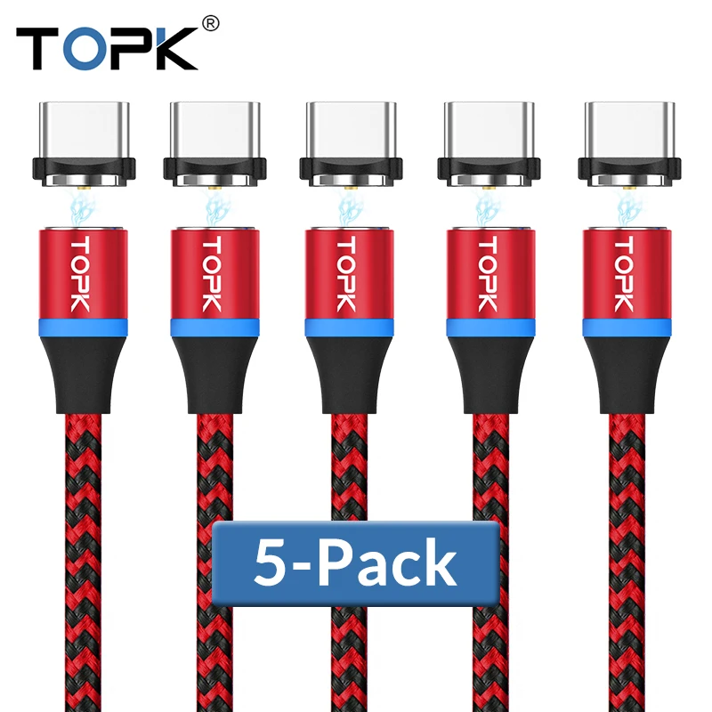 TOPK [5-Pack] RLine-R Магнитный кабель usb type C для samsung Galaxy S9 Plus OnePlus 6 type-C USB C