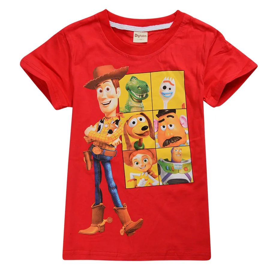 Toy Story/футболка для мальчиков, 4 года летние детские хлопковые топы, костюм с героями мультфильмов, ковбойские футболки с принтом древесного