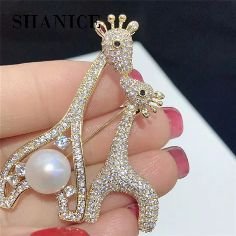 

SHANICE women's brooch Vintage Style giraffe Broches Imitation Pearl Flower Brooch Elegant Colorful CZ Stone Brooches and Pins