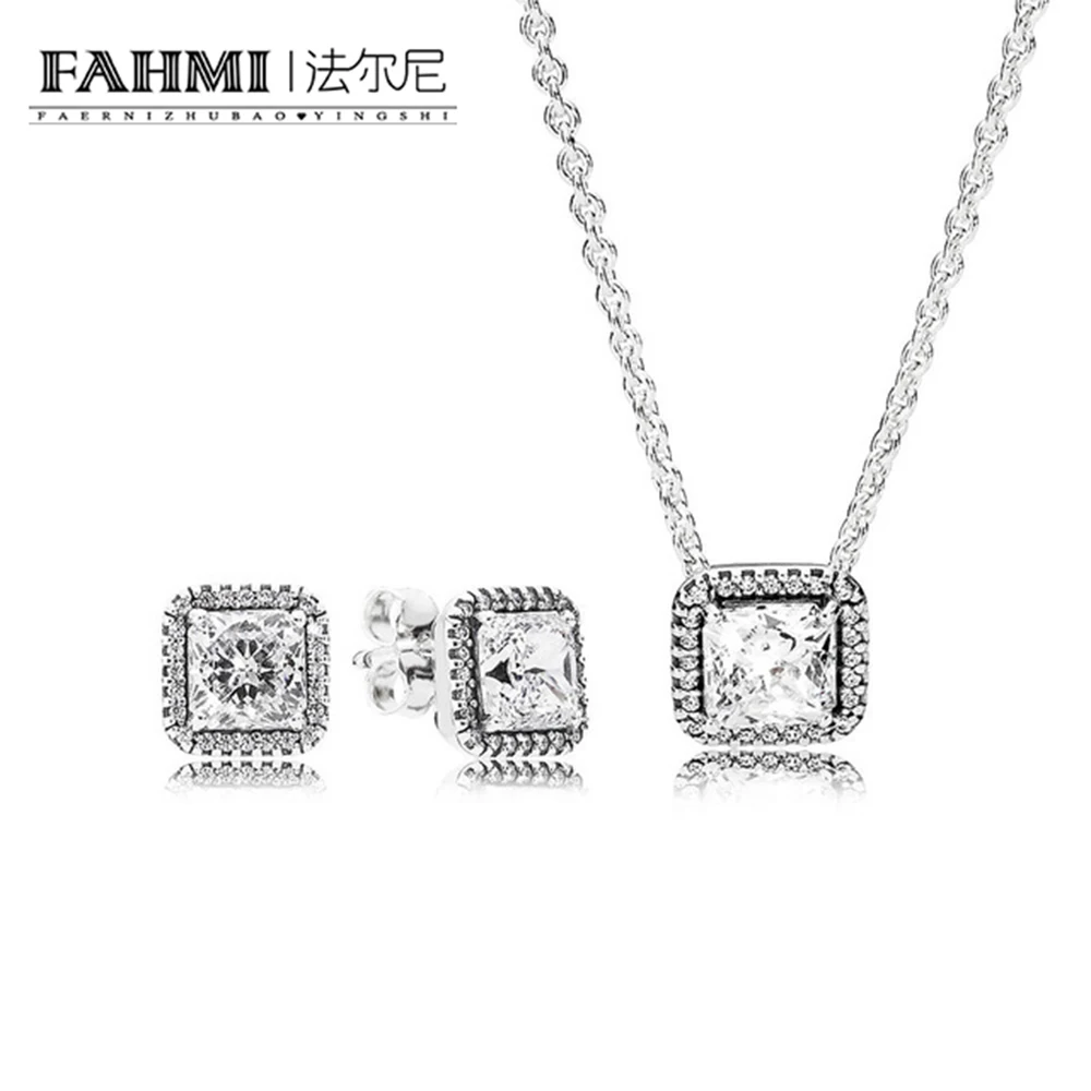 

FAHMI 925 sterling silver Timeless Elegance Earring and Necklace Gift Set original clear CZ fit charms diy jewelry A Set