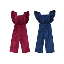 Одежда для новорожденных одежда для малышей Модная одежда для девочек милые без рукавов, с квадратным вырезом однотонные велюровые спортивные 2 Стиль прямые костюм-комбинезон со штанами; все сезоны; От 1 до 6 лет