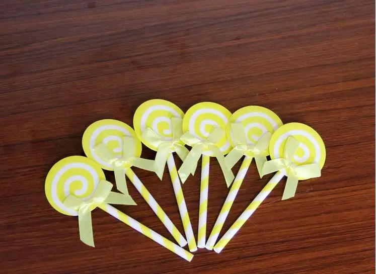 

30x Colored Cupcake Cake Topper Paper Lollipop With Straw Inserted Card Flags Lovely Gift Decoration For Wedding Birthday Party