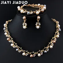 Jiayijiaduo-Conjunto de collar y pendientes con perlas, set de collar y pendientes con perlas de imitación, para mujeres